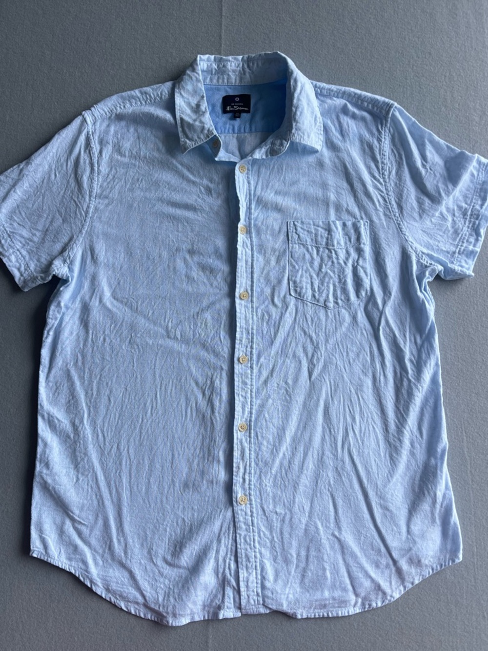 Ben Sherman Light Blue Linen Blend Button Up Shirt Short Sleeve Casual Summer XL